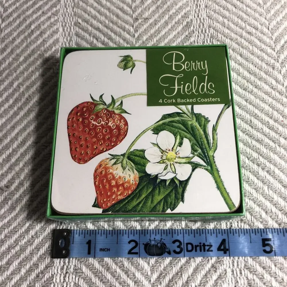 Vintage Coasters Berry Fields 4 Pack Cork Back Strawberries Creative Tops